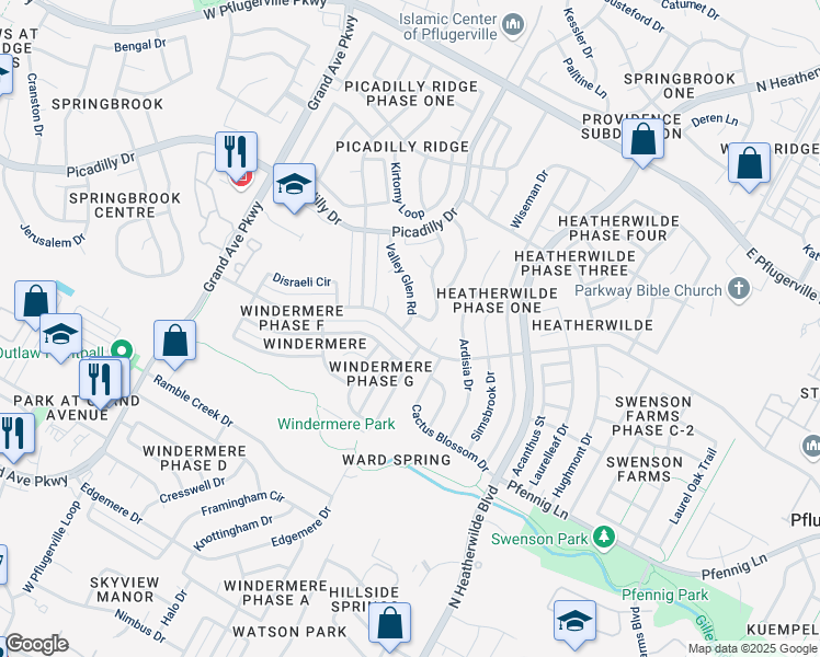 map of restaurants, bars, coffee shops, grocery stores, and more near 17103 Northavens Cove in Pflugerville