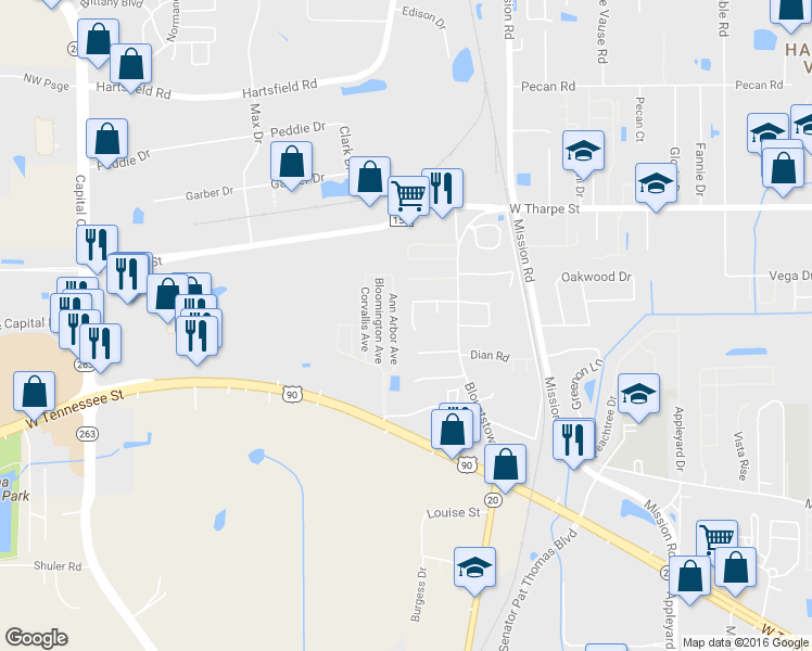 map of restaurants, bars, coffee shops, grocery stores, and more near 1876 Nekoma Court in Tallahassee