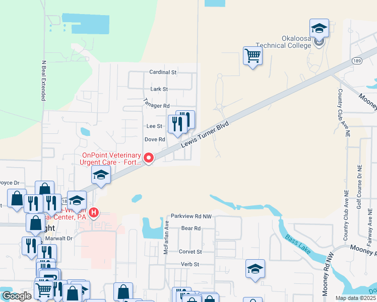 map of restaurants, bars, coffee shops, grocery stores, and more near 1824 Lewis Turner Boulevard in Fort Walton Beach