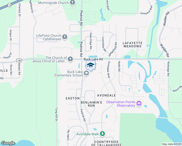 map of restaurants, bars, coffee shops, grocery stores, and more near 1600 Pedrick Road in Tallahassee