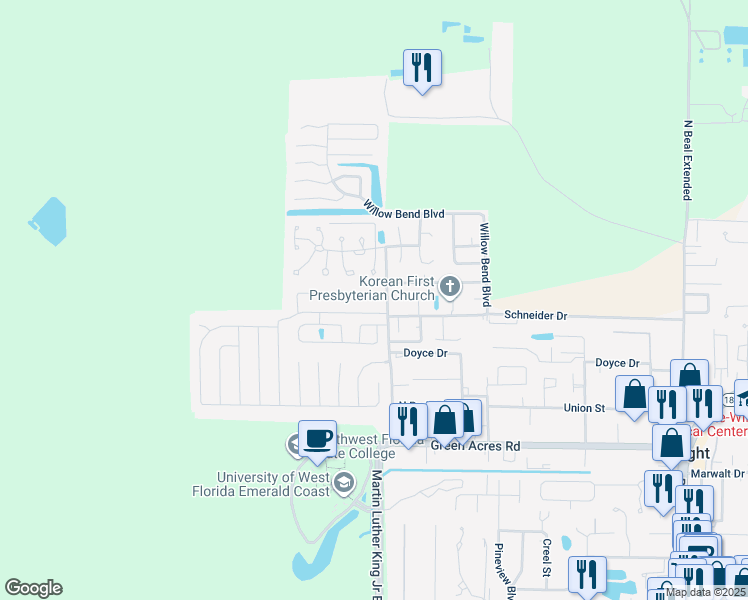 map of restaurants, bars, coffee shops, grocery stores, and more near 503 China's Cove in Fort Walton Beach