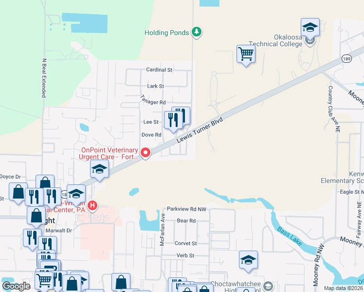 map of restaurants, bars, coffee shops, grocery stores, and more near 1824 Lewis Turner Boulevard in Fort Walton Beach