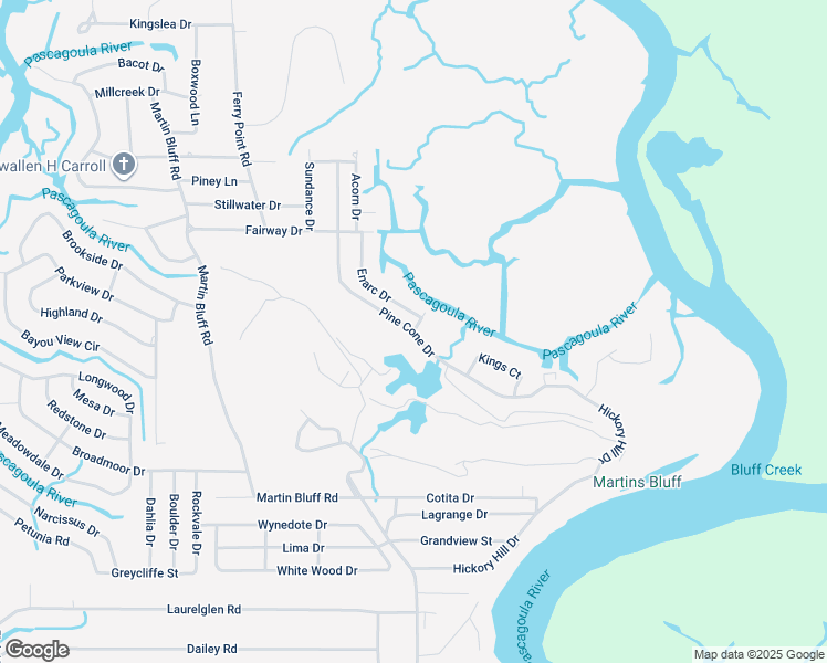 map of restaurants, bars, coffee shops, grocery stores, and more near 8300 Pine Cone Drive in Gautier