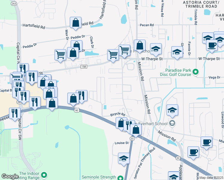 map of restaurants, bars, coffee shops, grocery stores, and more near 1907 Nekoma Court in Tallahassee