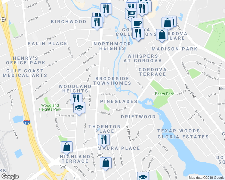 map of restaurants, bars, coffee shops, grocery stores, and more near 4219 Brookside Drive in Pensacola