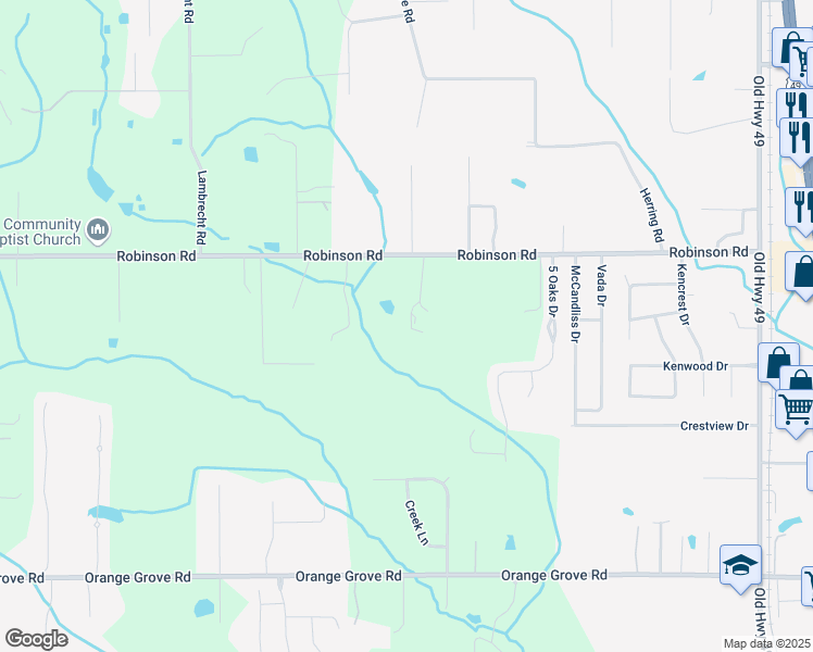 map of restaurants, bars, coffee shops, grocery stores, and more near 16463 Robinson Road in Gulfport