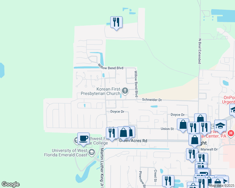 map of restaurants, bars, coffee shops, grocery stores, and more near 705 Terrance Court in Fort Walton Beach