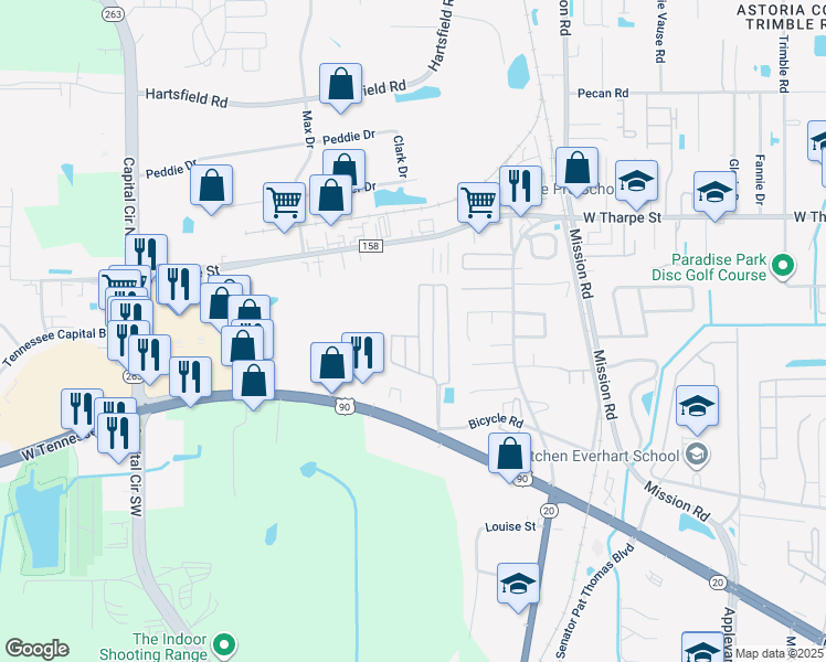 map of restaurants, bars, coffee shops, grocery stores, and more near 1976 Green Castle Lane in Tallahassee