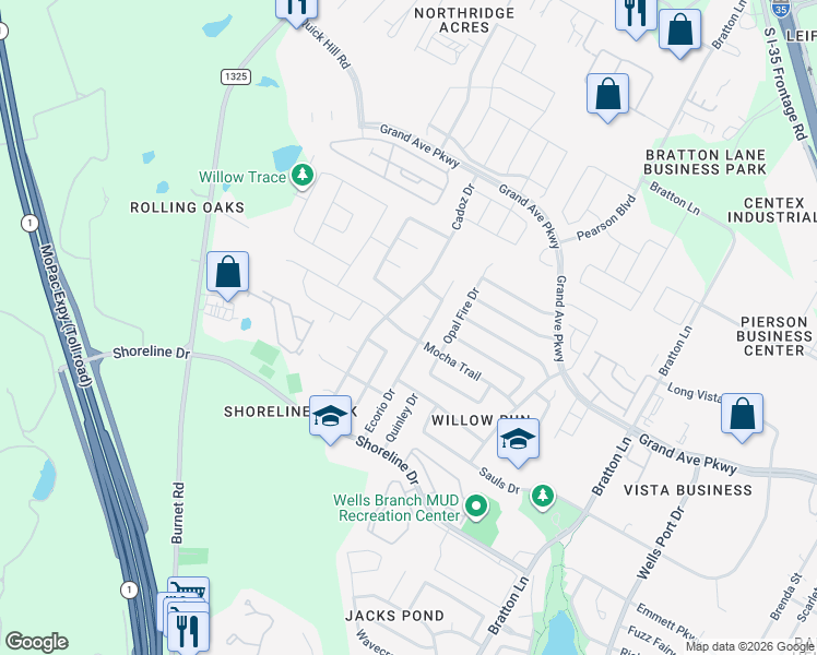 map of restaurants, bars, coffee shops, grocery stores, and more near 3713 Ecorio Court in Austin
