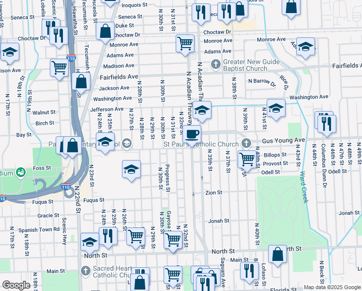 map of restaurants, bars, coffee shops, grocery stores, and more near 3135 Bogan Walk in Baton Rouge