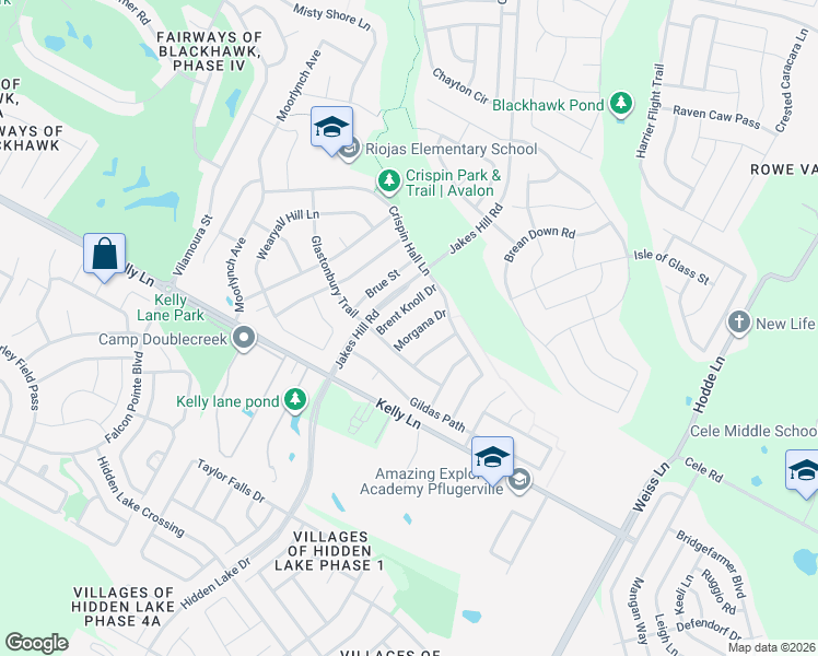 map of restaurants, bars, coffee shops, grocery stores, and more near 19412 Brent Knoll Drive in Pflugerville