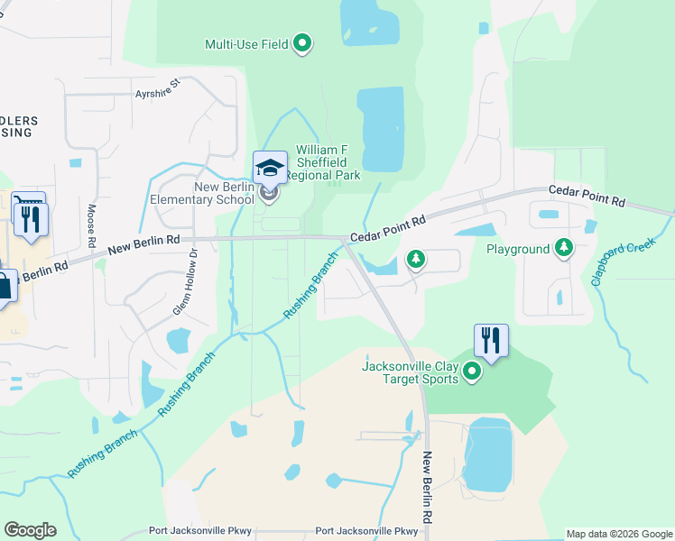 map of restaurants, bars, coffee shops, grocery stores, and more near 12372 Sand Pine Court in Jacksonville