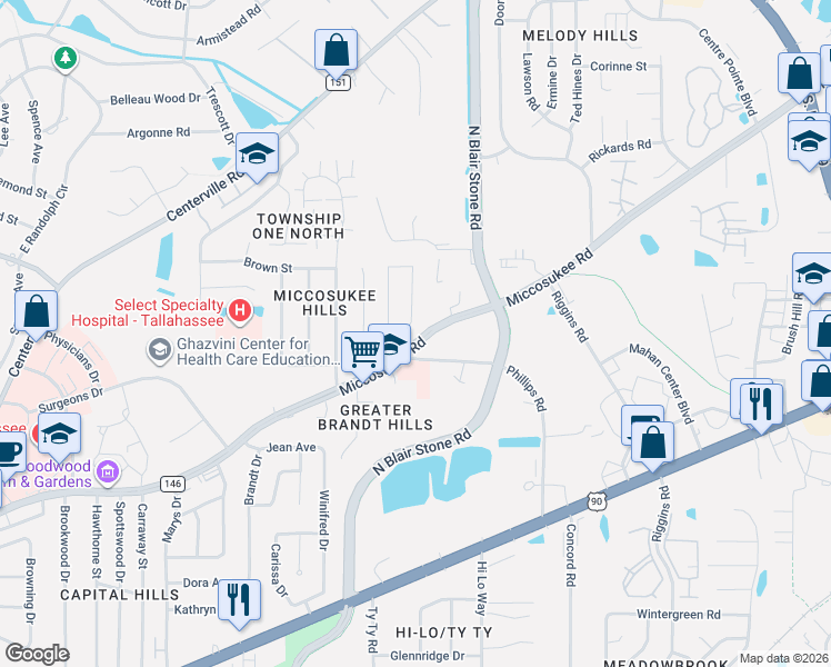 map of restaurants, bars, coffee shops, grocery stores, and more near 554 Teal Lane in Tallahassee