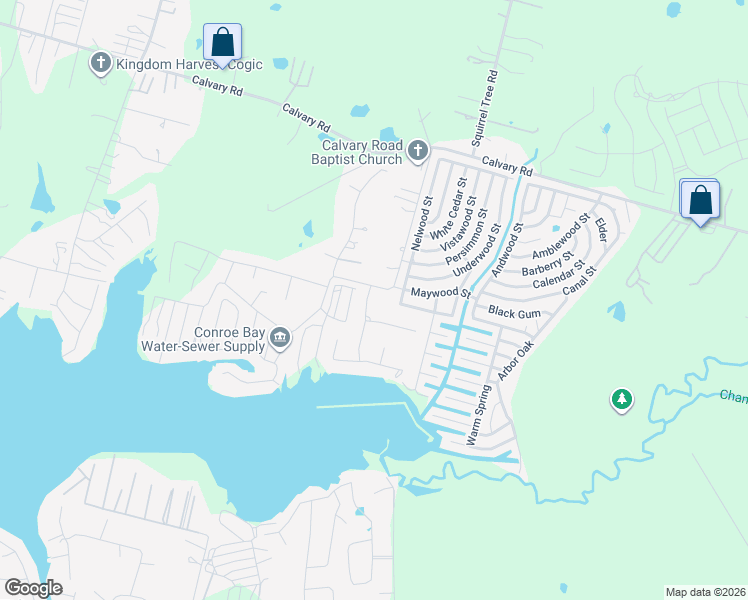 map of restaurants, bars, coffee shops, grocery stores, and more near 15231 Paradise Cove Drive in Willis