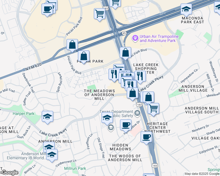 map of restaurants, bars, coffee shops, grocery stores, and more near 13776 U.S. 183 in Austin