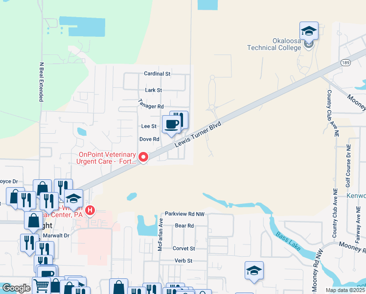 map of restaurants, bars, coffee shops, grocery stores, and more near 765 Pine Alley Street in Fort Walton Beach