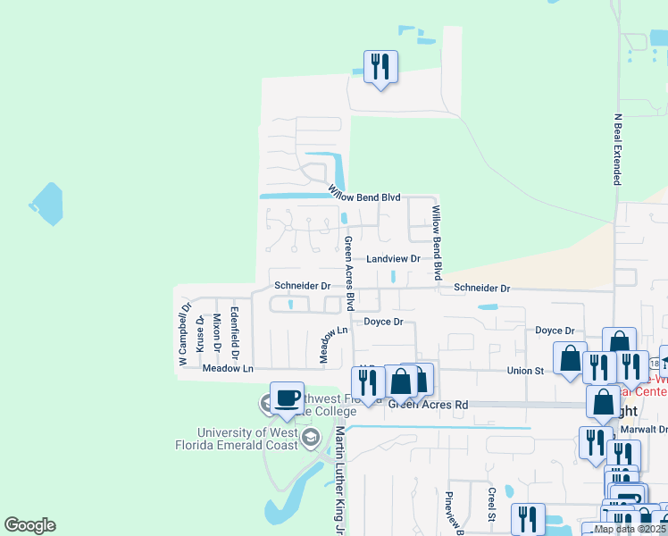 map of restaurants, bars, coffee shops, grocery stores, and more near in Fort Walton Beach