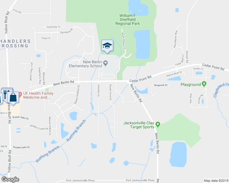map of restaurants, bars, coffee shops, grocery stores, and more near 12252 Black Walnut Court in Jacksonville