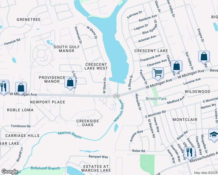 map of restaurants, bars, coffee shops, grocery stores, and more near 2295 West Michigan Avenue in Pensacola