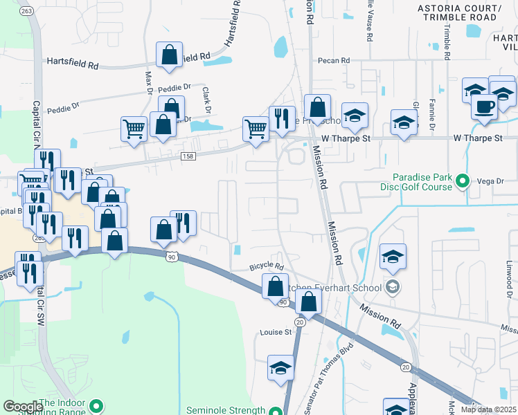 map of restaurants, bars, coffee shops, grocery stores, and more near 1918 Crosby Court in Tallahassee