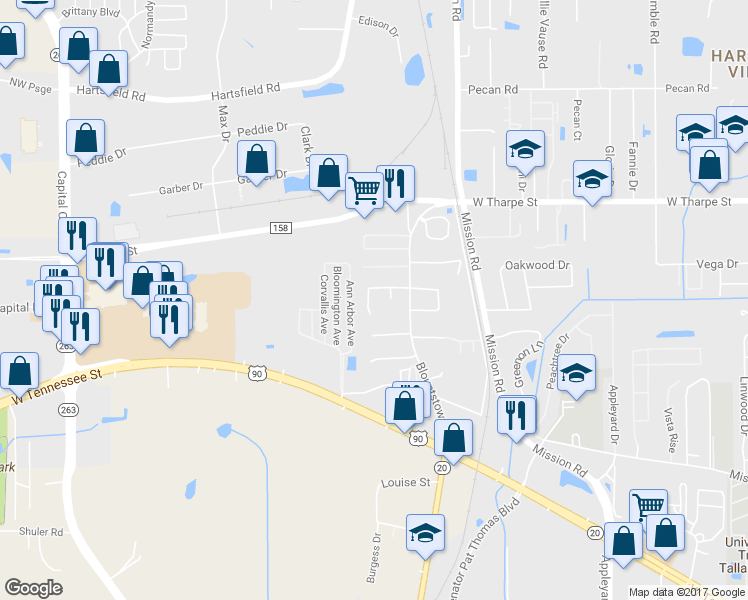 map of restaurants, bars, coffee shops, grocery stores, and more near 1897 Nekoma Court in Tallahassee