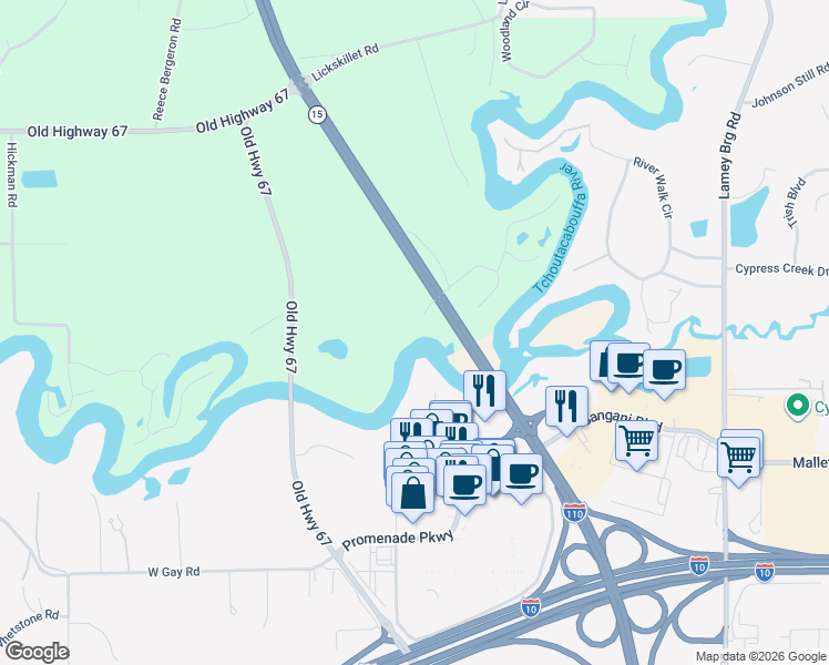 map of restaurants, bars, coffee shops, grocery stores, and more near Highway 15 in Biloxi