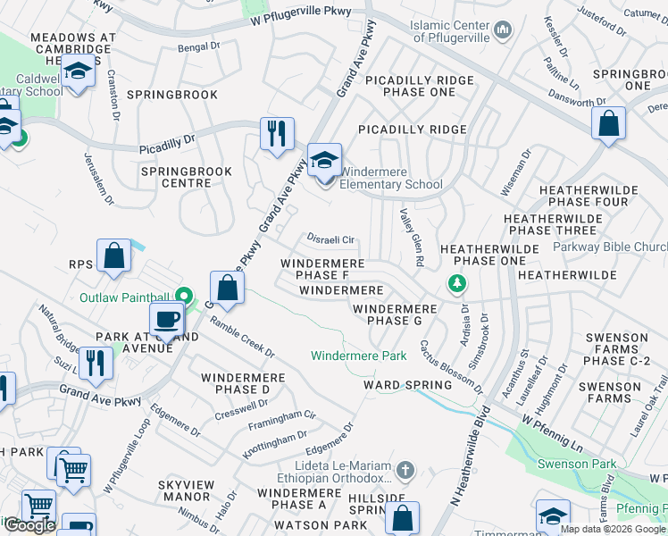 map of restaurants, bars, coffee shops, grocery stores, and more near 1021 Black Locust Drive West in Pflugerville