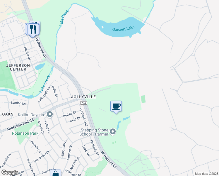 map of restaurants, bars, coffee shops, grocery stores, and more near 7602 Anderson Mill Road in Austin