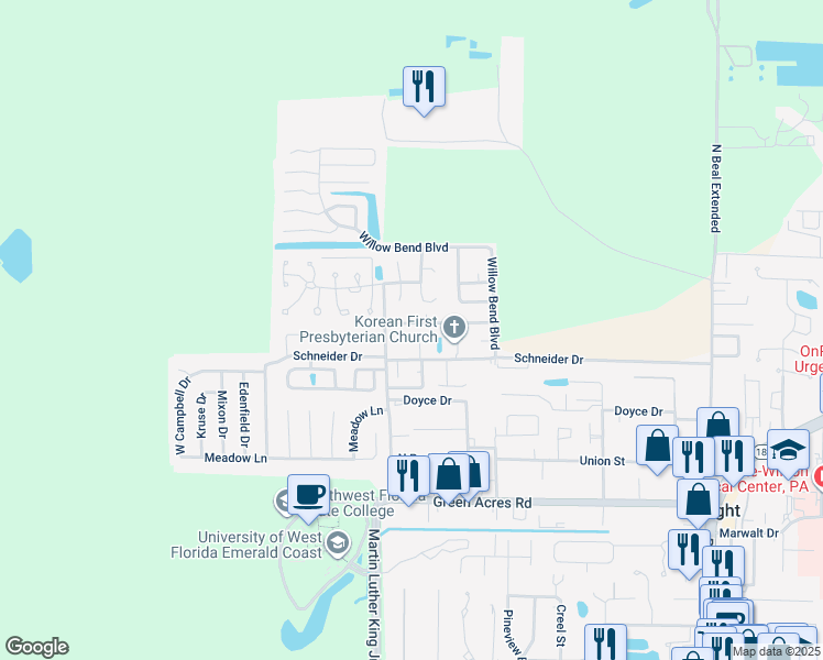 map of restaurants, bars, coffee shops, grocery stores, and more near 524 Landview Drive in Fort Walton Beach