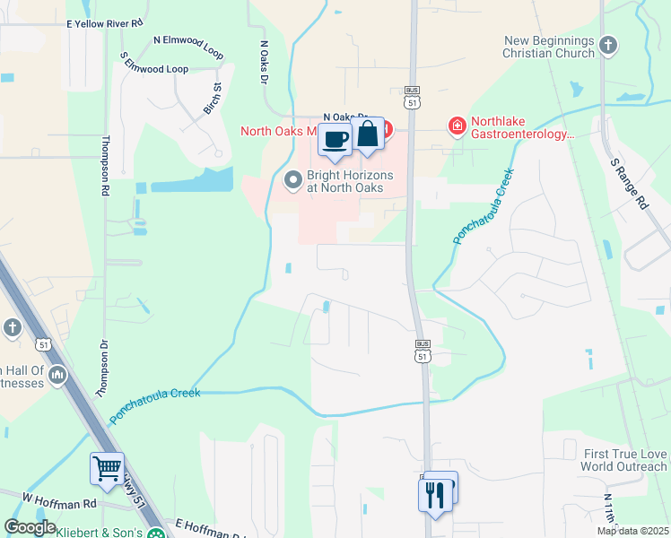 map of restaurants, bars, coffee shops, grocery stores, and more near Helena Drive in Hammond