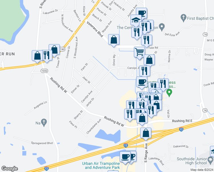 map of restaurants, bars, coffee shops, grocery stores, and more near 2010 Jerlyn Drive in Denham Springs