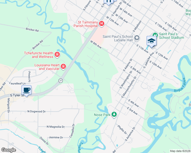 map of restaurants, bars, coffee shops, grocery stores, and more near 401 West 5th Avenue in Covington