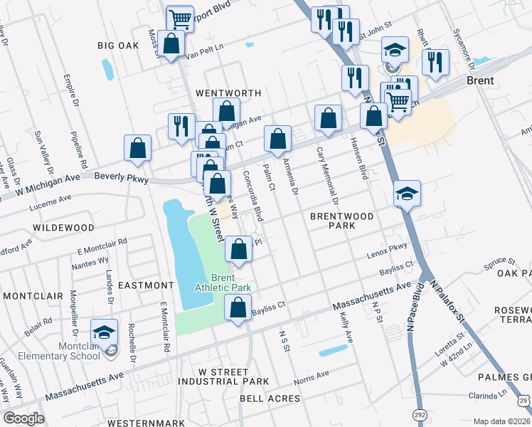 map of restaurants, bars, coffee shops, grocery stores, and more near 492 Concordia Boulevard in Pensacola