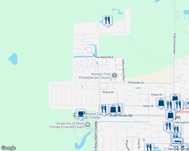 map of restaurants, bars, coffee shops, grocery stores, and more near 503 China's Cove in Fort Walton Beach