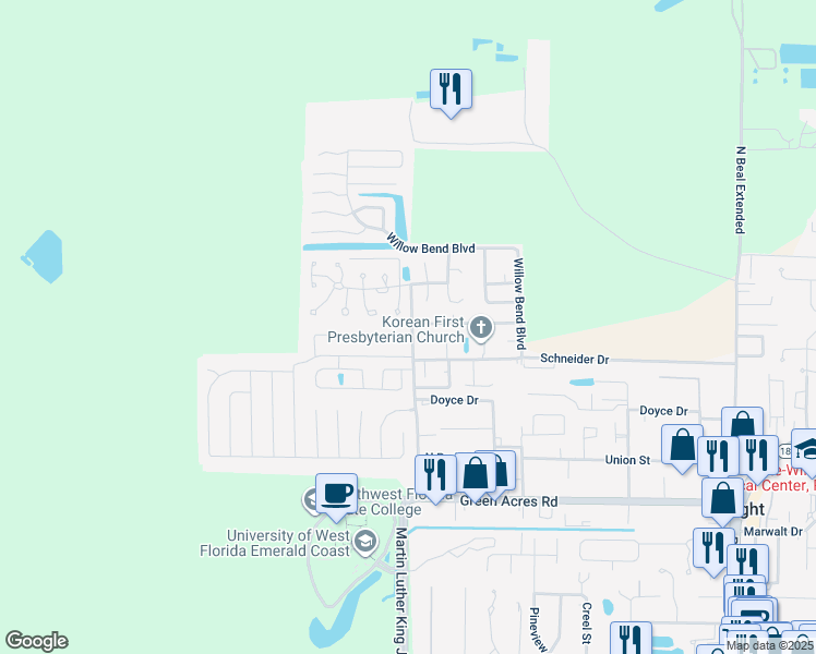 map of restaurants, bars, coffee shops, grocery stores, and more near 503 China's Cove in Fort Walton Beach