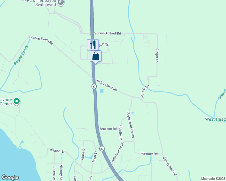 map of restaurants, bars, coffee shops, grocery stores, and more near 3643 Bob Tolbert Road in Navarre