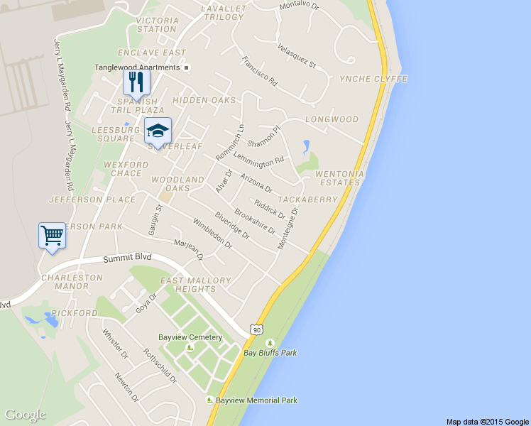 map of restaurants, bars, coffee shops, grocery stores, and more near 3549 Riddick Drive in Pensacola