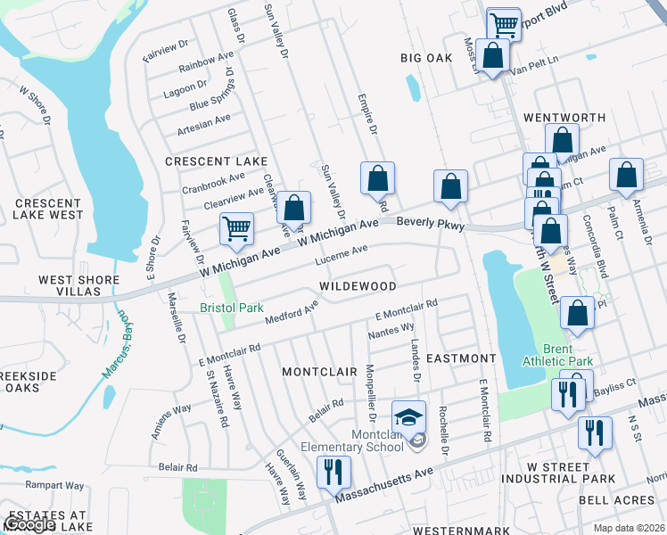 map of restaurants, bars, coffee shops, grocery stores, and more near 5204 Clifton Avenue in Pensacola