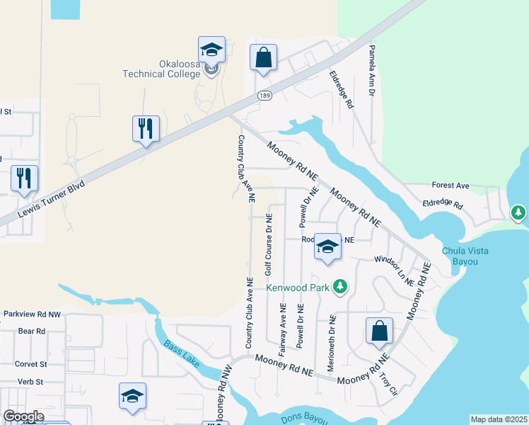 map of restaurants, bars, coffee shops, grocery stores, and more near 665 Golf Course Drive Northeast in Fort Walton Beach