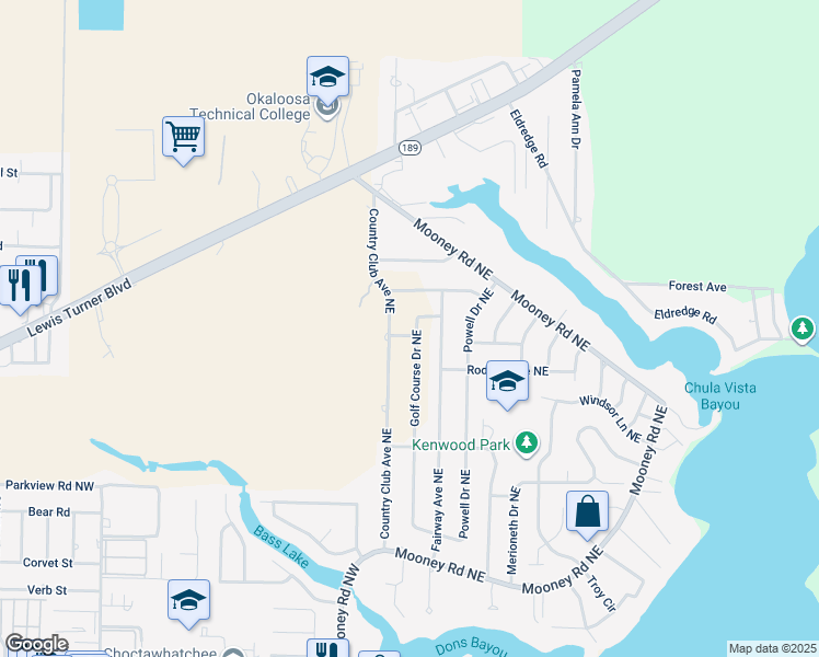 map of restaurants, bars, coffee shops, grocery stores, and more near 665 Golf Course Drive Northeast in Fort Walton Beach