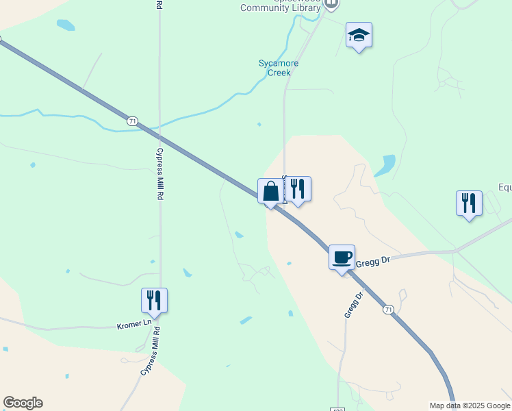 map of restaurants, bars, coffee shops, grocery stores, and more near 9414 Highway 71 in Spicewood