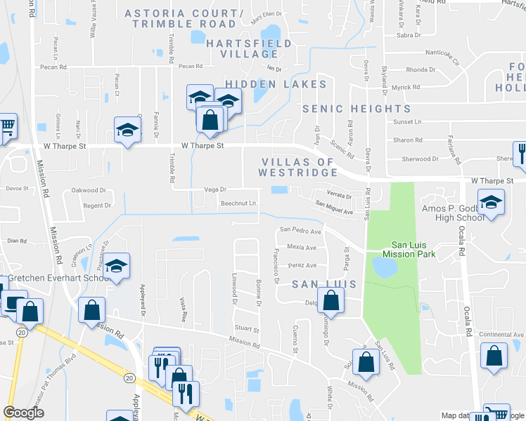 map of restaurants, bars, coffee shops, grocery stores, and more near 1413 Deerhaven Lane in Tallahassee