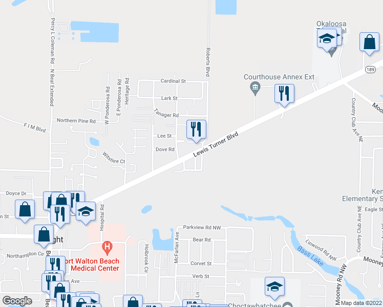 map of restaurants, bars, coffee shops, grocery stores, and more near 1792 Lewis Turner Boulevard in Fort Walton Beach