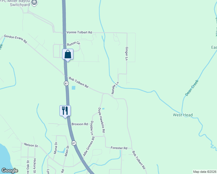 map of restaurants, bars, coffee shops, grocery stores, and more near 3536 Bob Tolbert Road in Navarre