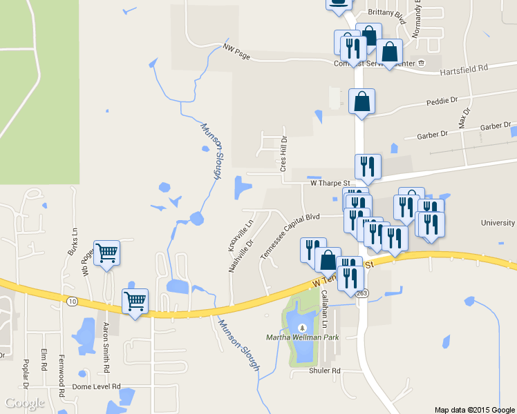 map of restaurants, bars, coffee shops, grocery stores, and more near 5658 Memphis Road in Tallahassee