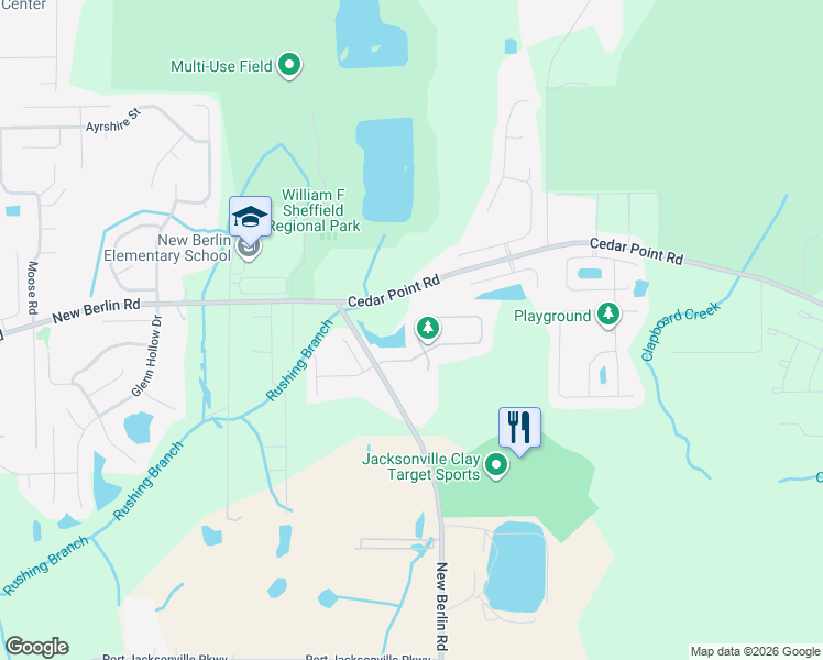 map of restaurants, bars, coffee shops, grocery stores, and more near 4092 Ringneck Drive in Jacksonville