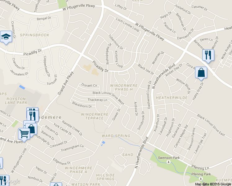 map of restaurants, bars, coffee shops, grocery stores, and more near 17103 Northavens Cove in Pflugerville