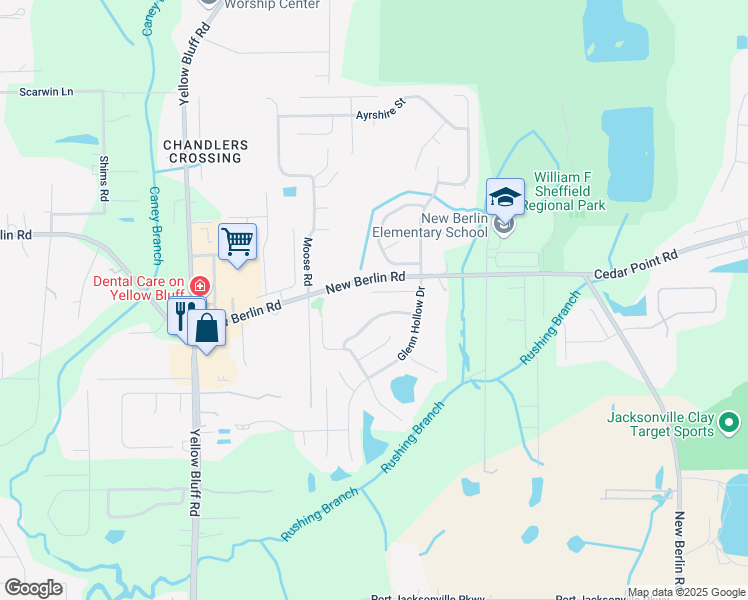 map of restaurants, bars, coffee shops, grocery stores, and more near 3388 Glenn Hollow Court in Jacksonville