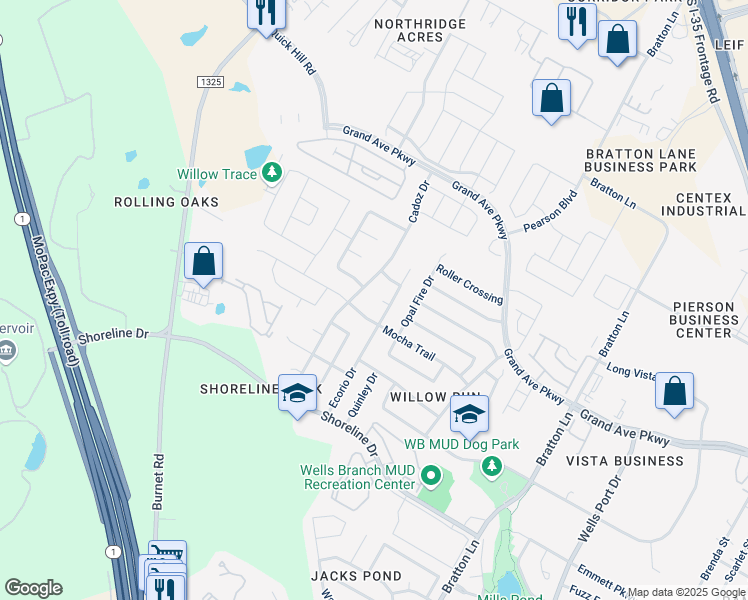 map of restaurants, bars, coffee shops, grocery stores, and more near 3713 Ecorio Court in Austin