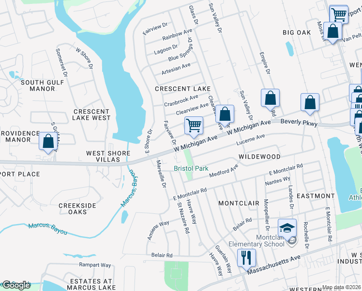 map of restaurants, bars, coffee shops, grocery stores, and more near 928 West Michigan Avenue in Pensacola